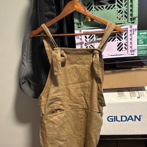 Beaton Linen Olive-Tan Linen Jumpsuit with Tie Straps